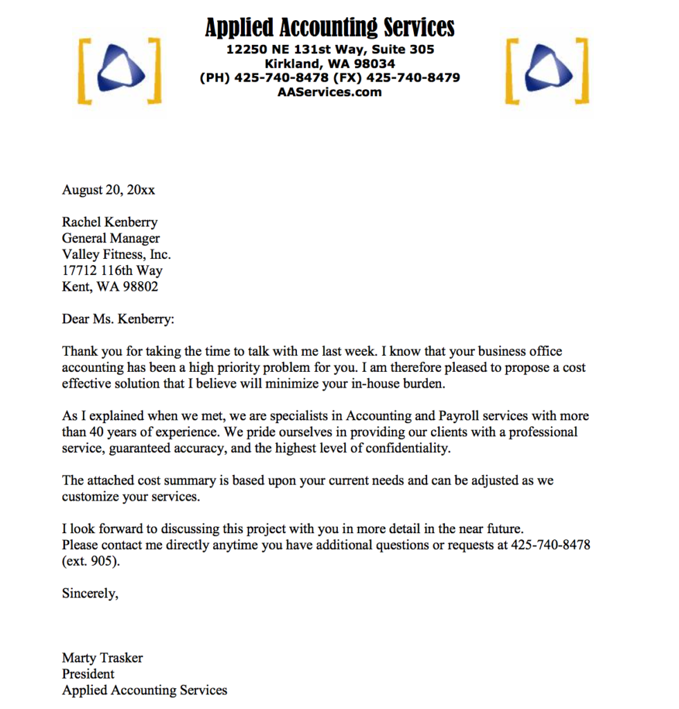 accounting services business proposal letter example