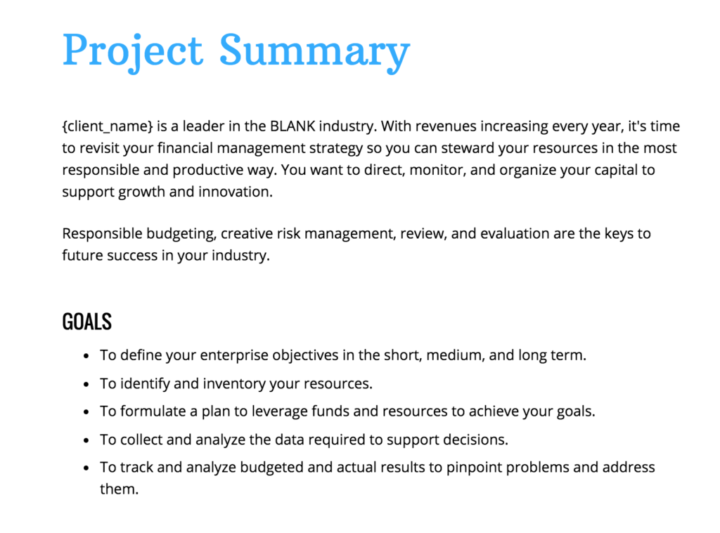 Financial services proposal example