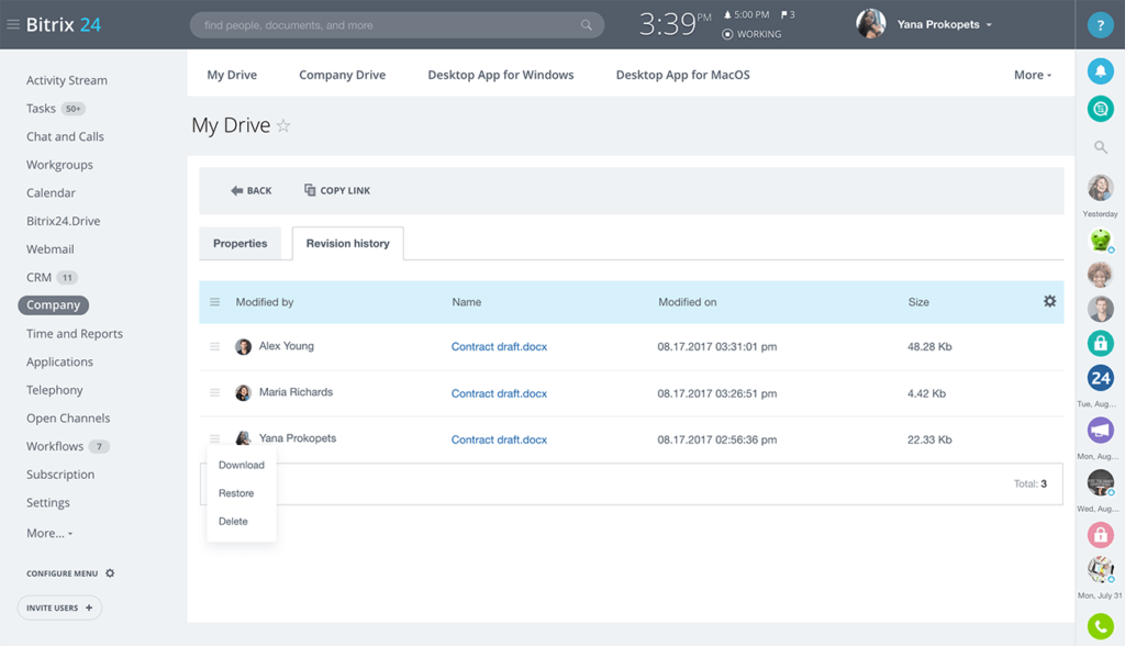 CRM features example document management