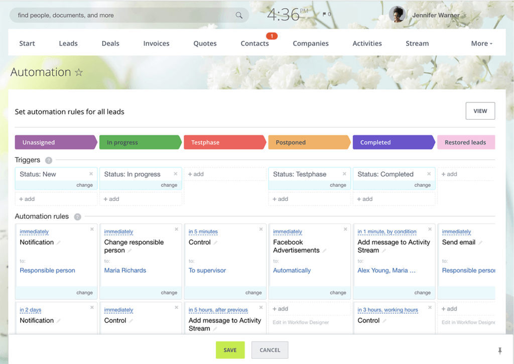 CRM features example sales automation