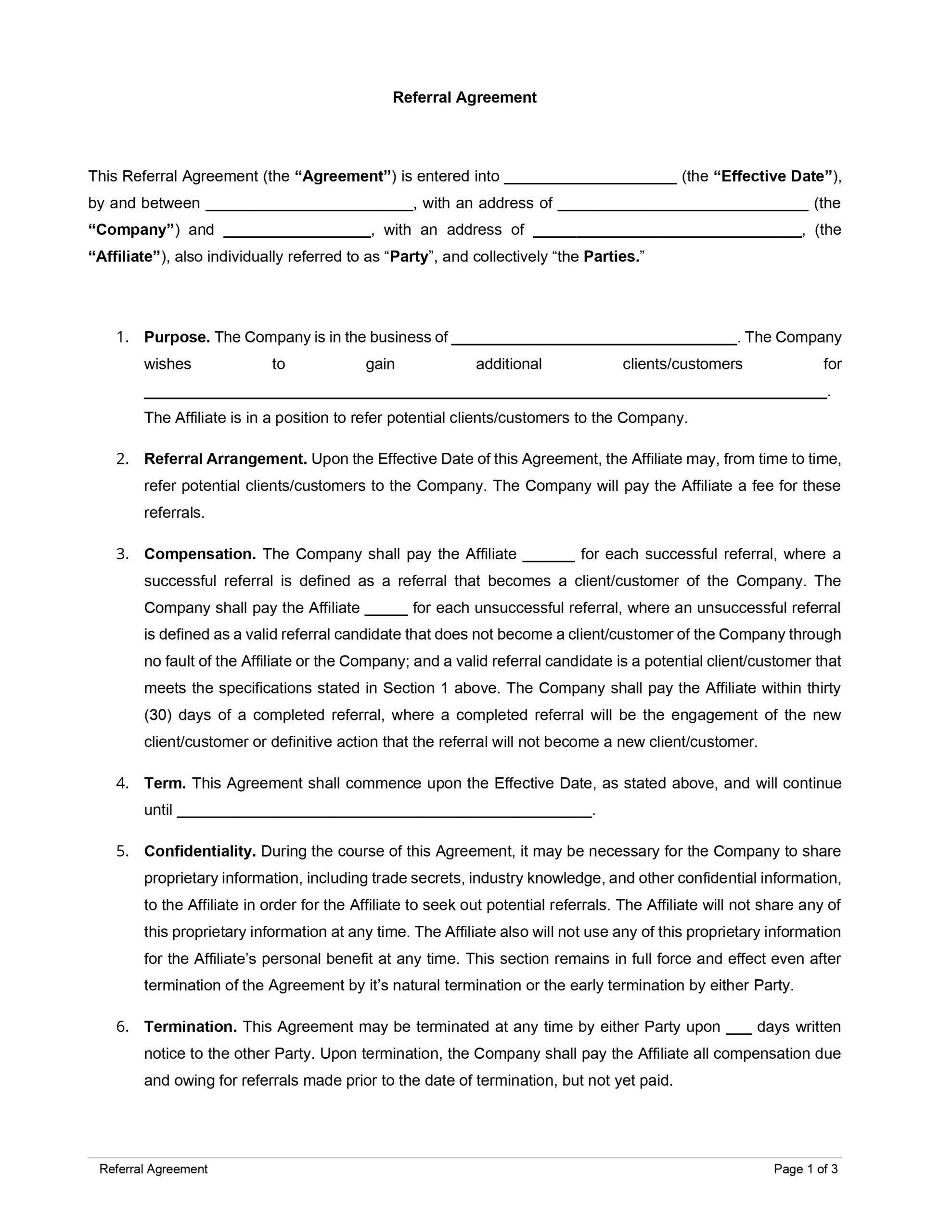 business referrals agreement template example