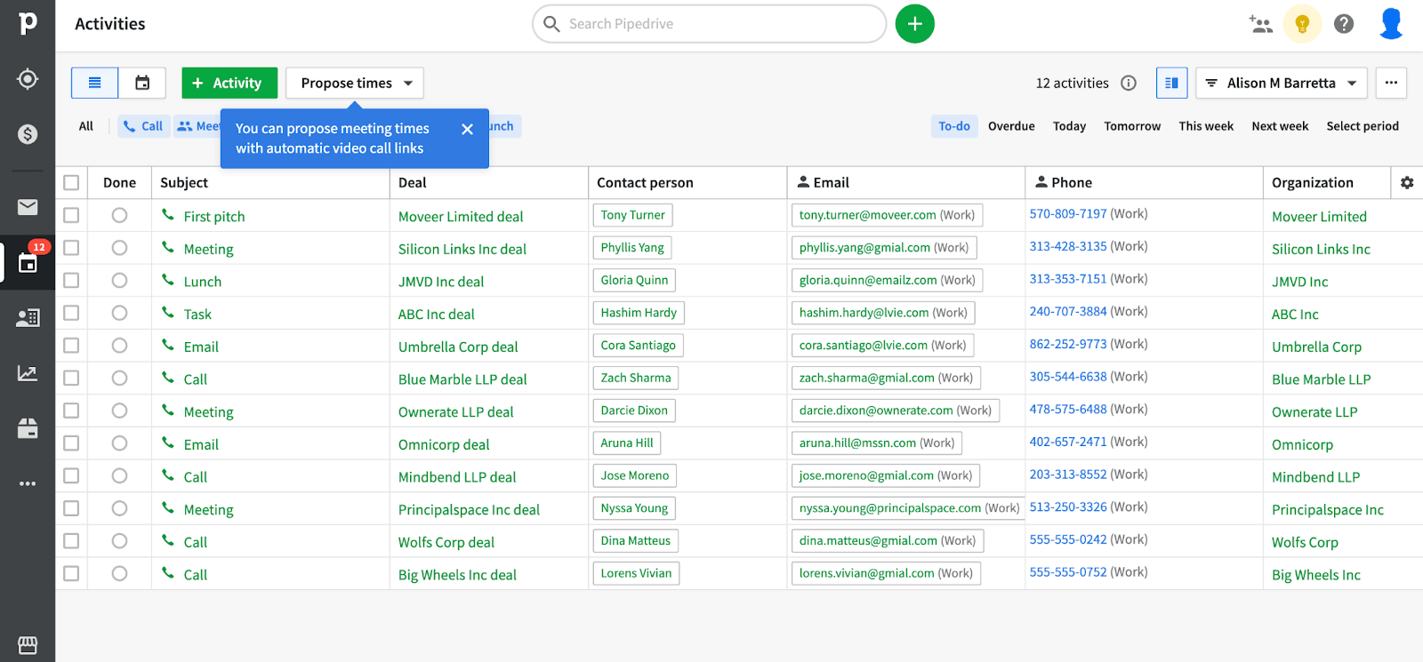 Pipedrive activity timeline