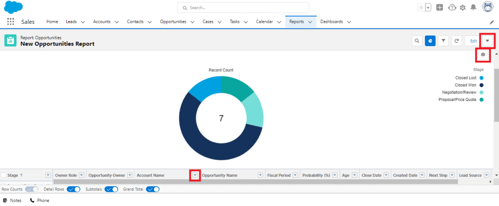 Salesforce reports design page