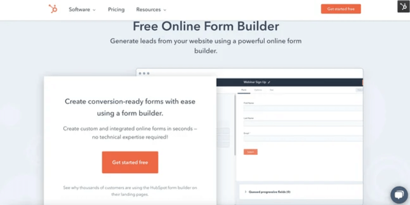 HubSpot online form builder featuring customizable lead form templates.