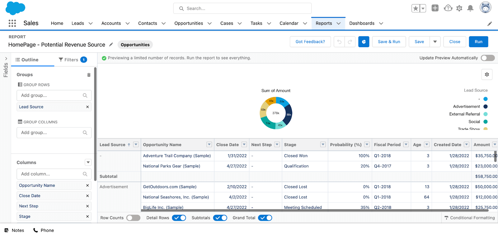 Salesforce report builder