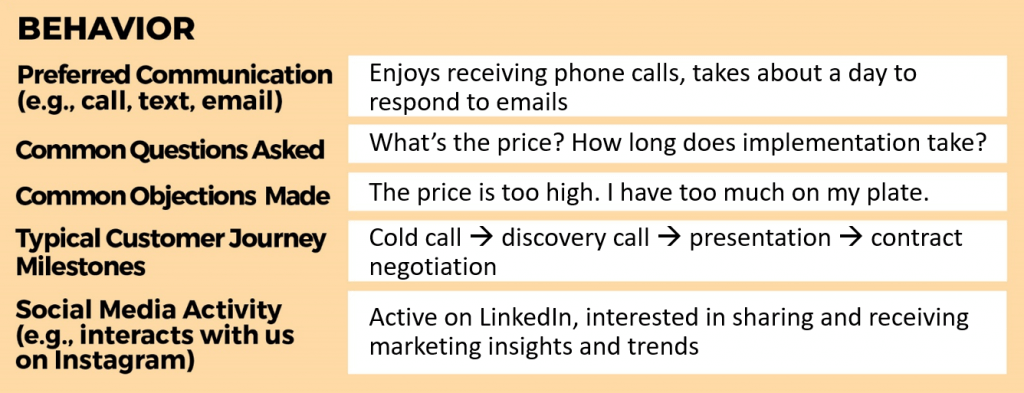 Customer profile template example behavioral data