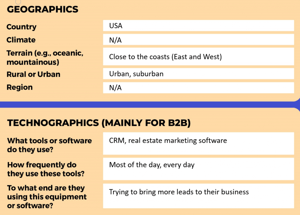 Customer profile template example geographic & technographic data