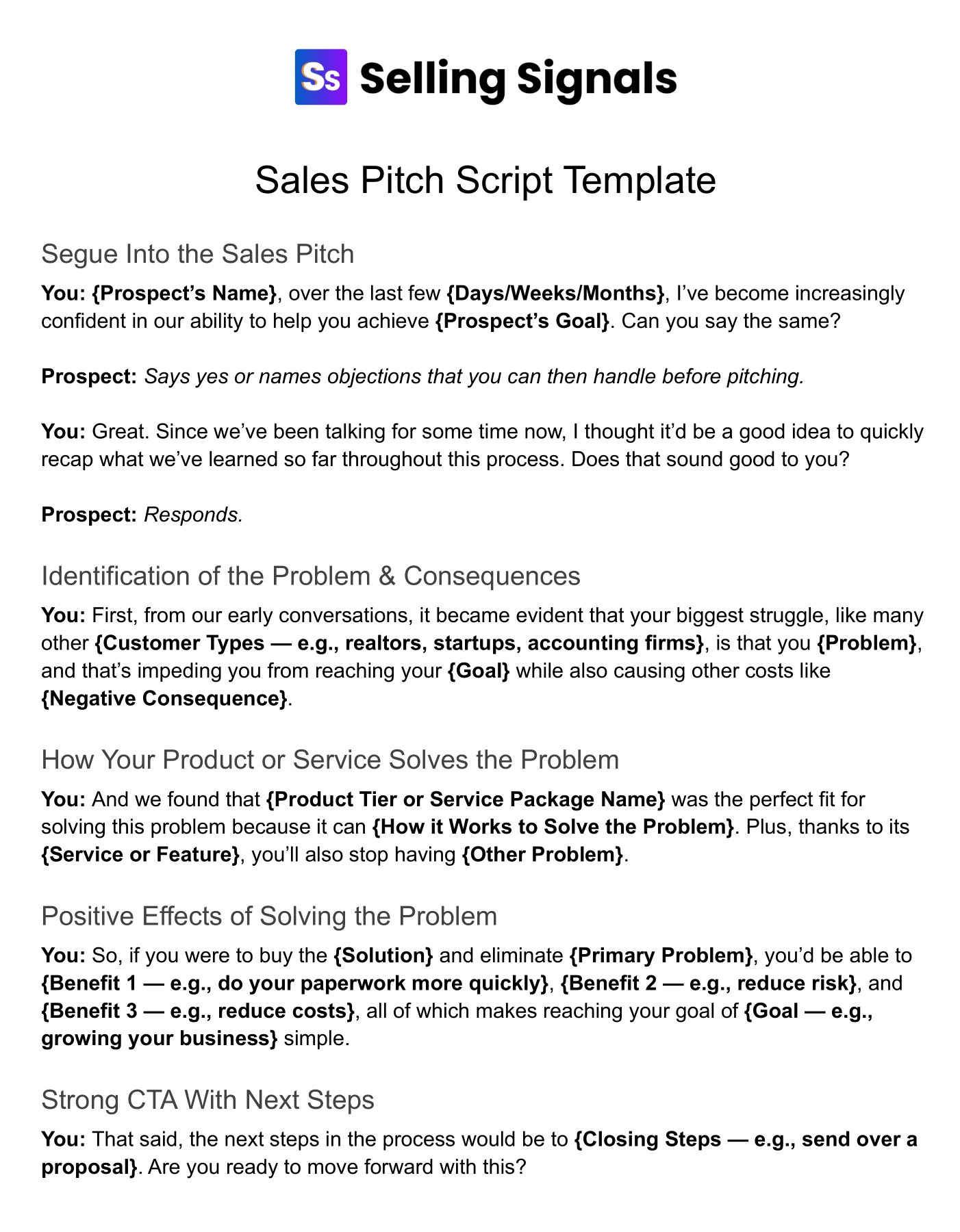 Free generic sales pitch script template