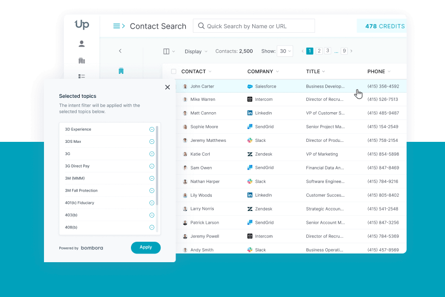 UpLead database of contacts featuring contact search.