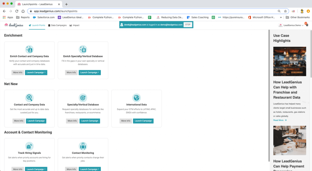 LeadGenius data gathering options