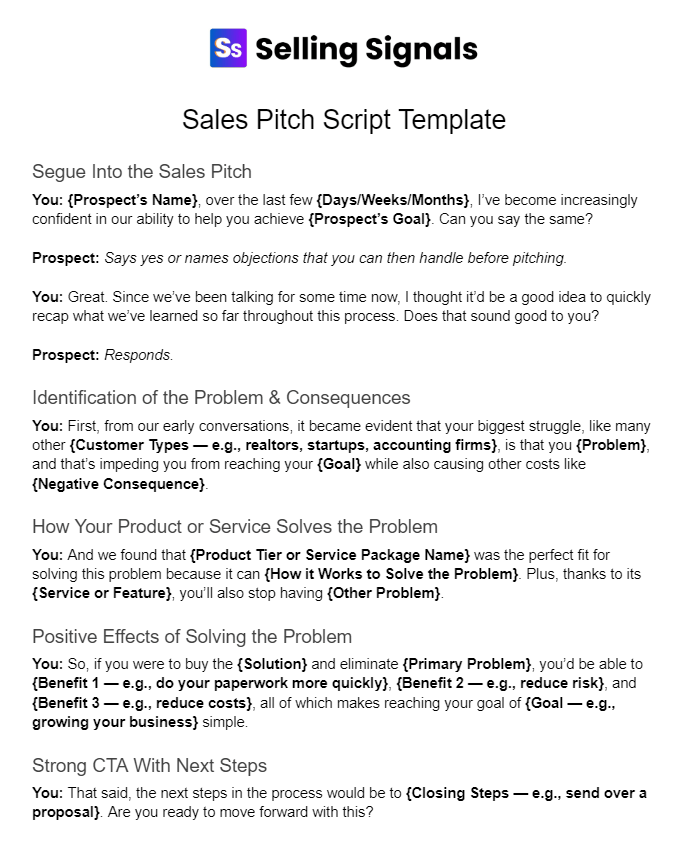 sales pitch script template