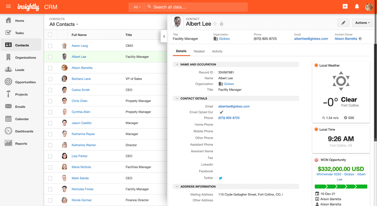 Insightly review contact management