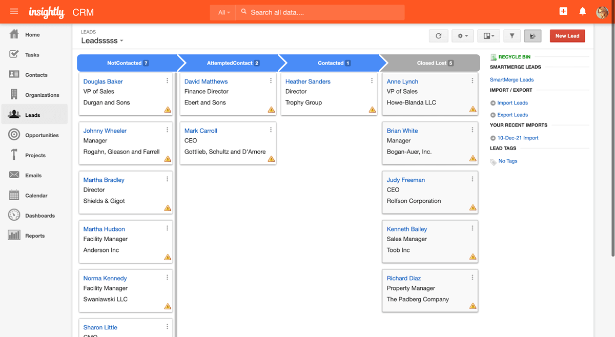 Insightly review lead management