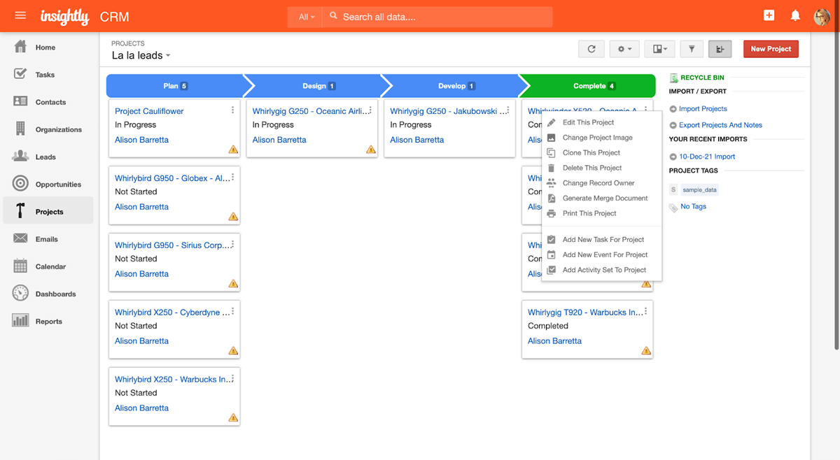 Insightly review project management