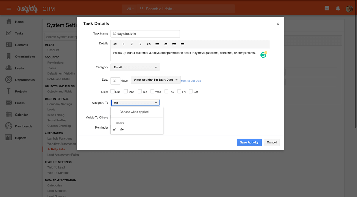 Insightly review workflow automation