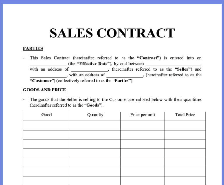 Product-based business sales contract template