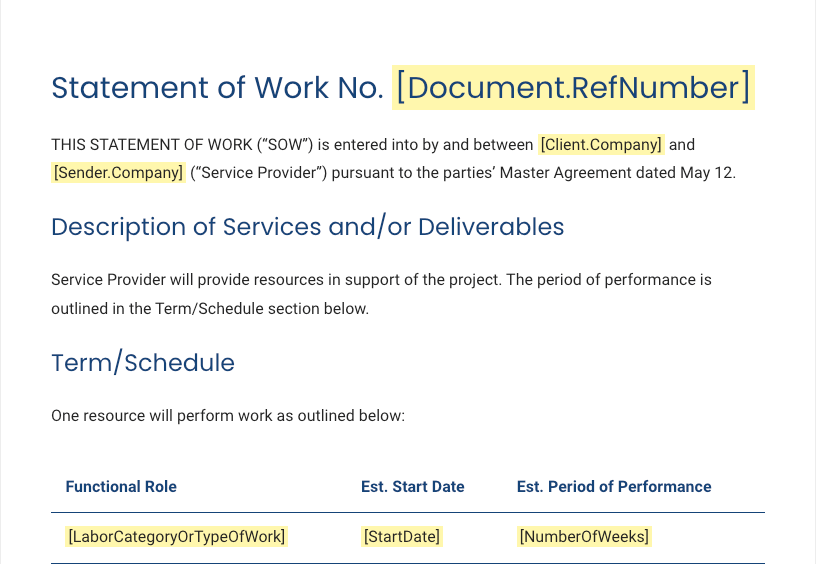 Statement of work contract template