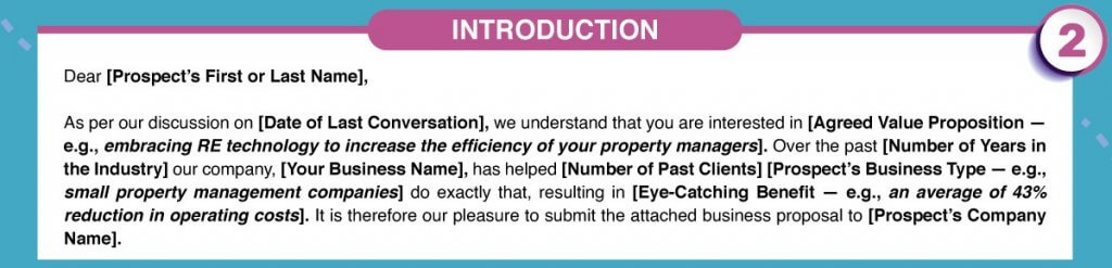 Business proposal letter introduction with example format and wording.