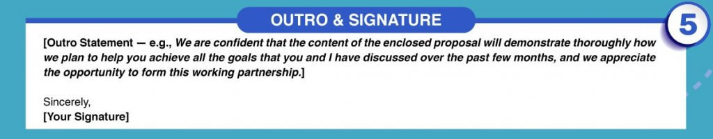 Example business proposal letter closing message and signature.