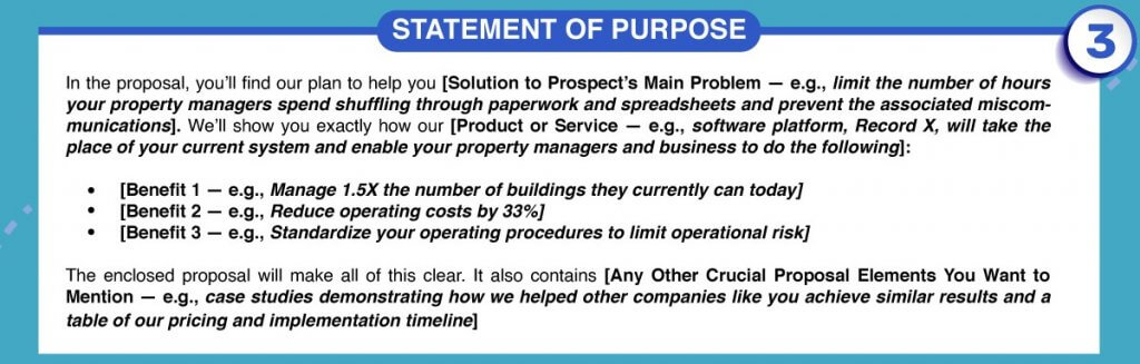 Business proposal letter statement of purpose with example outline of key benefits.