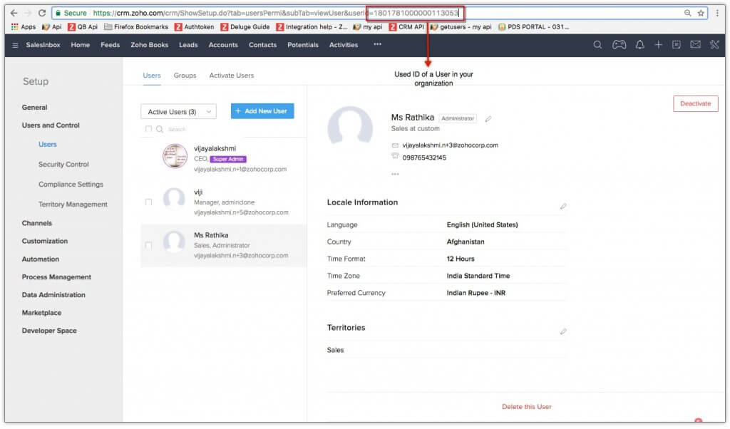 Zoho CRM sales rep card with lead assignments.