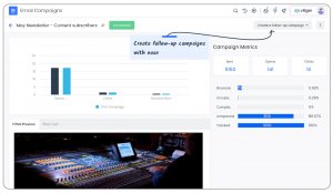 A mockup of Vtiger's email campaign metrics and performance data.