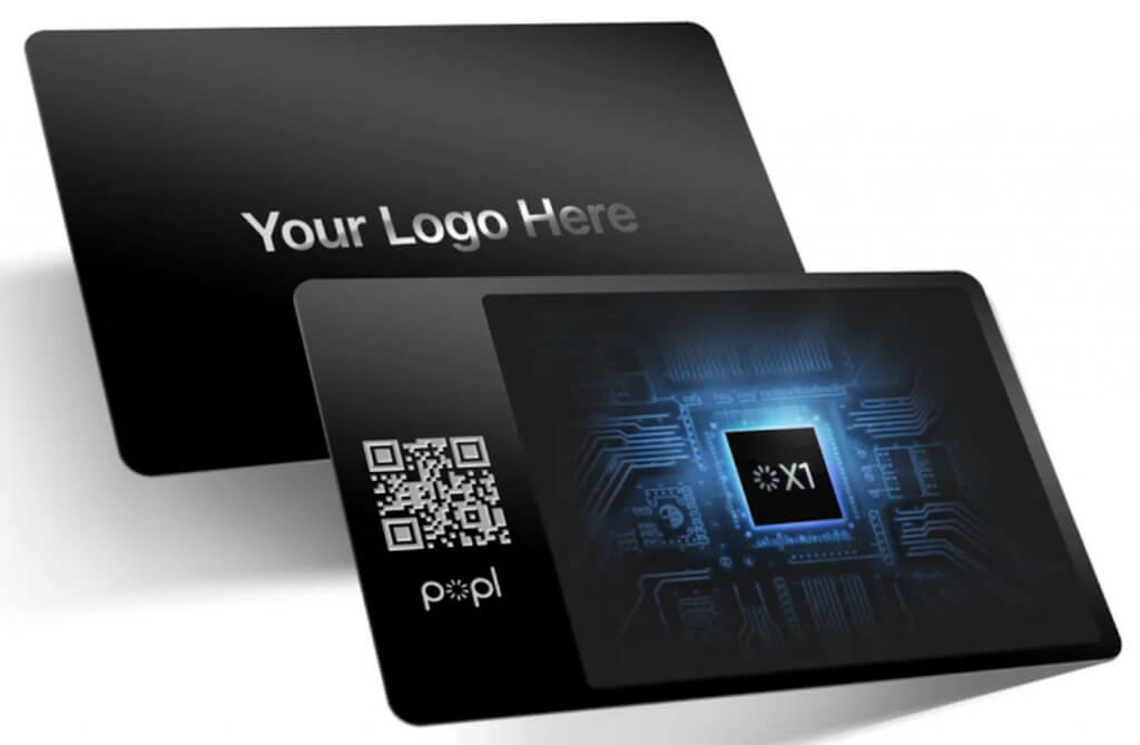 Black NFC-enabled digital business cards with QR code and embedded chip, shown as a standardized format used by sales teams for contactless sharing and CRM-linked follow-up.