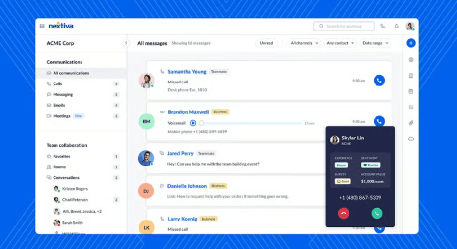 Nextiva communication dashboard for monitoring customer conversations and workflows.